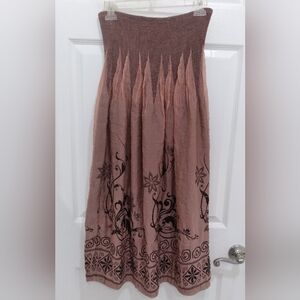 Lapis Strapless Dress/Skirt with Brown and Black Floral Pattern, One Size